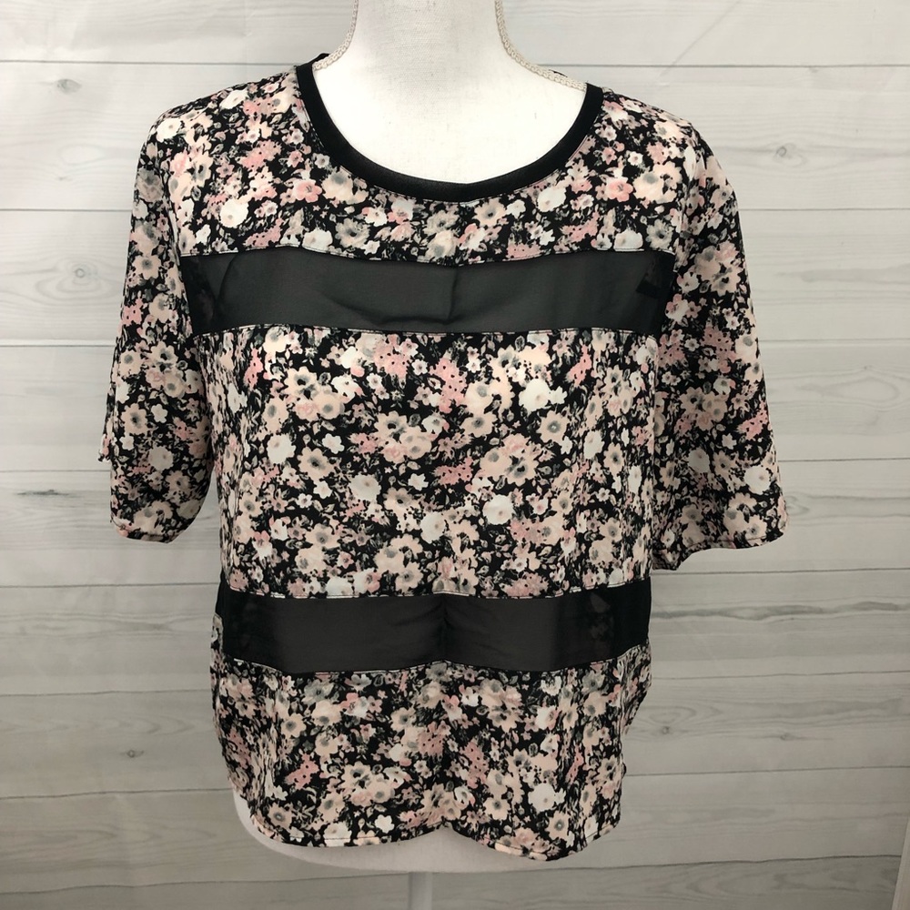 Express Pastel Floral Mesh Cutout Top L
